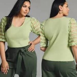 Anthropologie Dolan Light Green Lace Sleeve Blouse